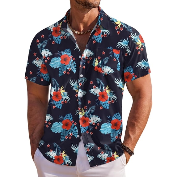 Men's Hawaiian Shirt Short Sleeve Floral Button Down Shirts Tropical Holiday Beach Shirts