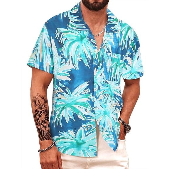 Men's Hawaiian Shirt Short Sleeve Tropical Vacation Button Down Beach Floral Palm Shirts
