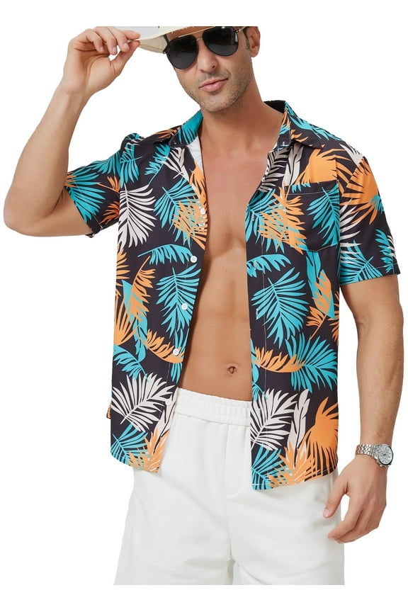 Men's Hawaiian Shirt Short Sleeve Tropical Vacation Button Down Beach Floral Palm Shirts