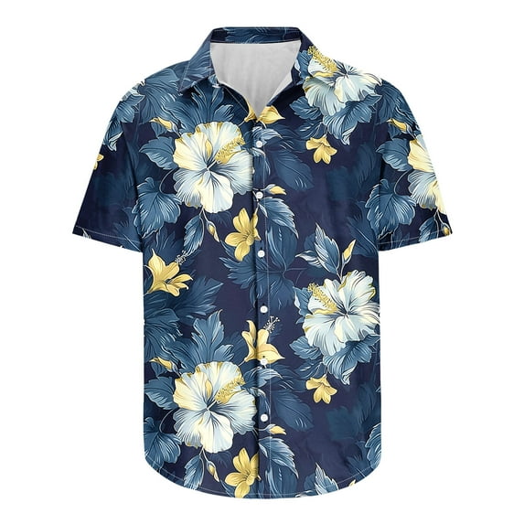 Men's Hawaiian Shirt Short Sleeve Tropical Vacation Button Down Summer Tropical Beach Floral Palm Shirts Hawaii Party S-5XL