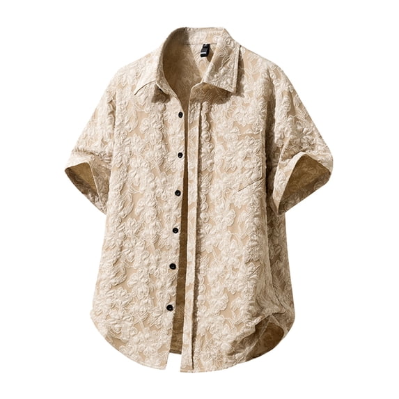 Men's Hawaiian Shirt Short Sleeve Turndown Collar Printing Shirts Casual Button Down Tropical Summer Beach Aloha Shirts Khaki L