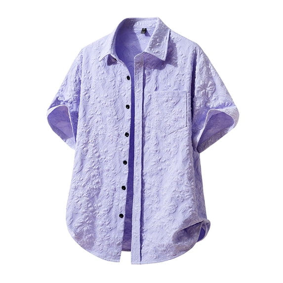 Men's Hawaiian Shirt Short Sleeve Turndown Collar Printing Shirts Casual Button Down Tropical Summer Beach Aloha Shirts Purple XL