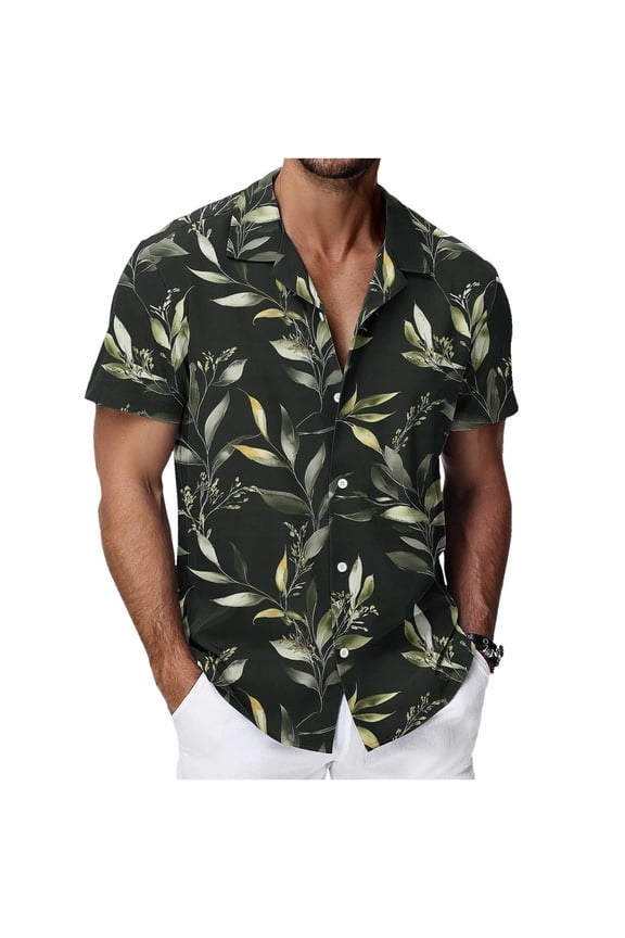 Men's Hawaiian Shirt Tropical Coconut Print T-Shirt Button Down Short Sleeve Blouse Tops Lightweight Graphic Tees Loose Casual Outfits Summer Beach Vacation Tops 2026|Black|2XL