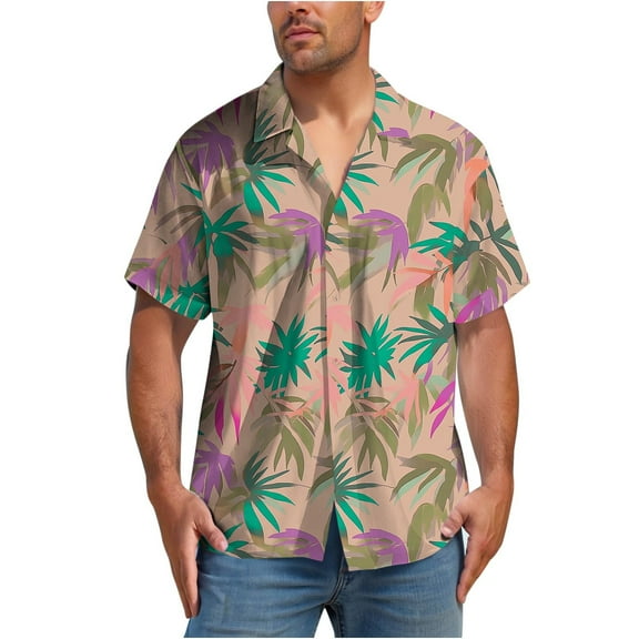 Men's Hawaiian Shirt Tropical Vacation Beach Palm Short Sleeve Shirts Button Down Turndown Collar Blouse Shirt