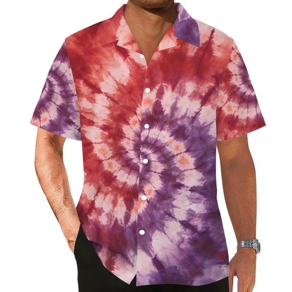 Men's Hawaiian Shirt for Men Tie Dye Short Sleeve Button Down Tropical Beach Shirt Casual Mens Hawaiian Shirts Tropical Shirts for Men