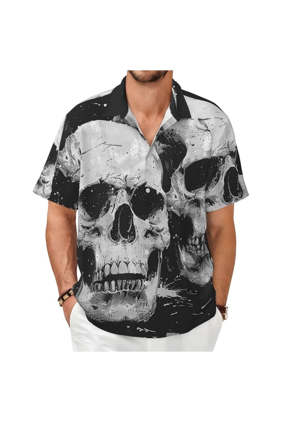 Men's Hawaiian Shirts 3D Short Sleeve Casual Summer Beach Tops, Skulls Funny Cool