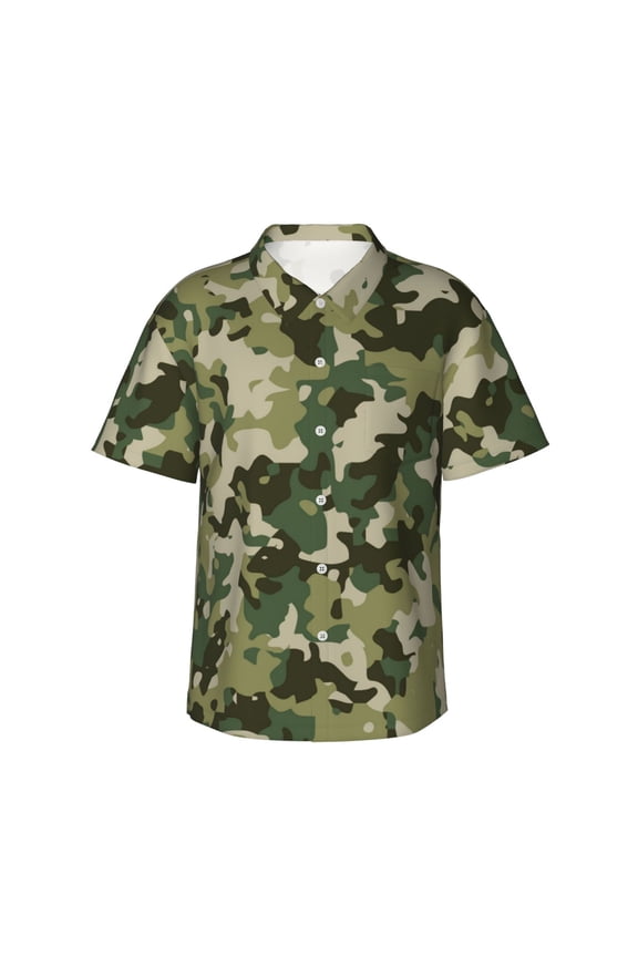 Men's Hawaiian Shirts Button Down Short Sleeve Casual Beach Tops Vacation, Military Camouflage Green Camo