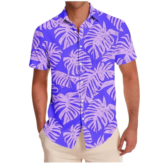 Men's Hawaiian Shirts Button Down Short Sleeve Tropical Floral Print Tops Aloha Summer Beach Casual Vacation Shirt Mens Hawaiian Shirts