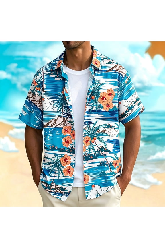 Men's Hawaiian Shirts Button Down Short Sleeve Tropical Print Casual Summer Beach Vacation Aloha Shirt,Sizes XS-XL