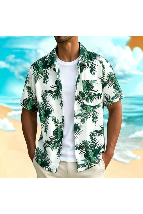 Men's Hawaiian Shirts Button Down Short Sleeve Tropical Print Casual Summer Beach Vacation Aloha Shirt,Sizes XS-XL