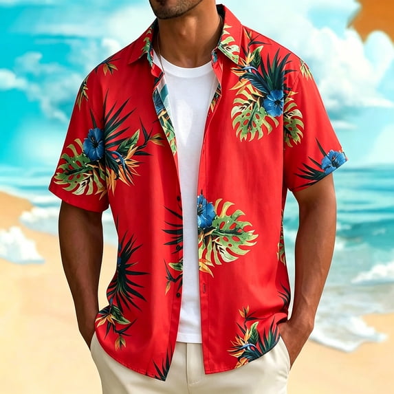 Men's Hawaiian Shirts Button Down Short Sleeve Tropical Print Casual Summer Beach Vacation Aloha Shirt,Sizes XS-XL