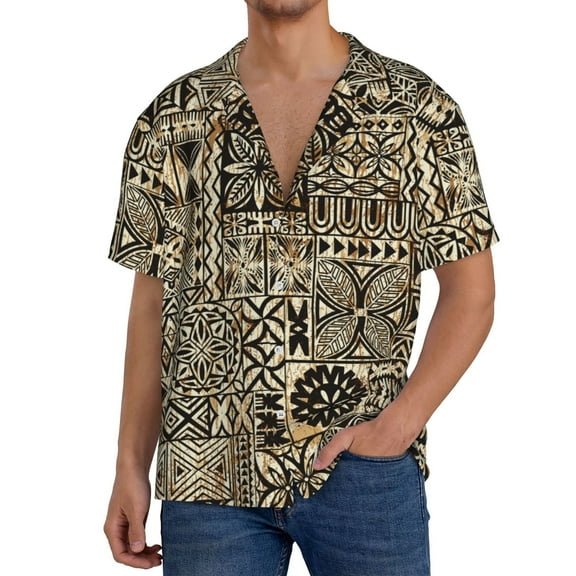 Men's Hawaiian Shirts Casual Short Sleeve Beach Tops , Hawaiian Style Tapa Cloth Tribal Vintage