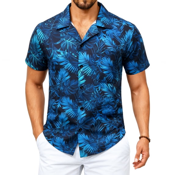 Men's Hawaiian Shirts Casual Tropical Shirt Short Sleeve Holiday Aloha Hawaii Shirt Blue