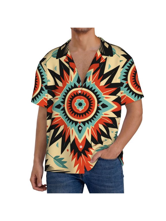Men's Hawaiian Shirts Short Sleeve Button Down Beach Holiday , Aztec Baja Southwest Native Western