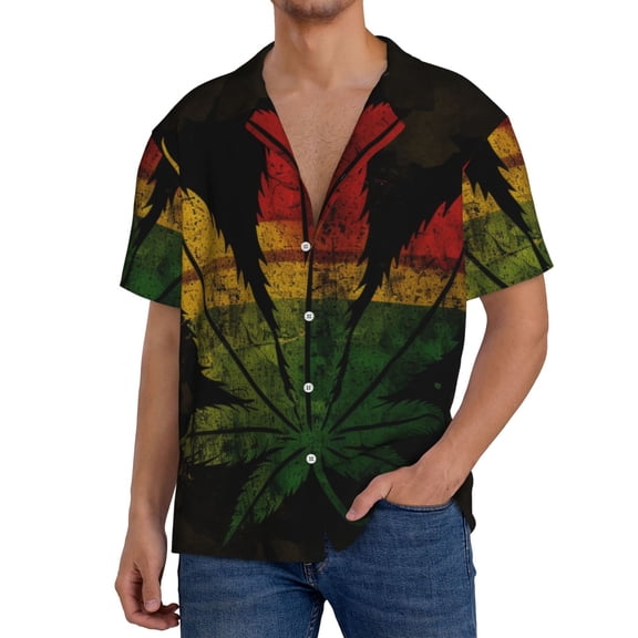 Men's Hawaiian Shirts Short Sleeve Button Down Beach Holiday , Reggae Rasta Leaf Weed Vintage