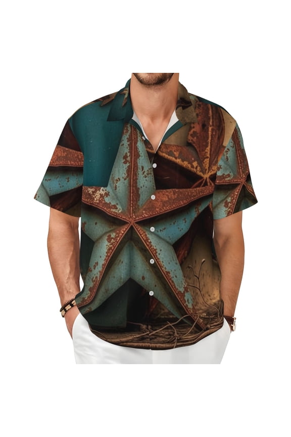 Men's Hawaiian Shirts Short Sleeve Button Down Casual Beach Tops, Rusty Stars Country Primitive Rustic Vintage