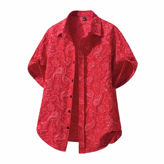 Men's Hawaiian Shirts Short Sleeve Button Down Casual Fashion Turndown Collar Shirts Summer Printed Tropical Floral Aloha Beach Shirts Red XL