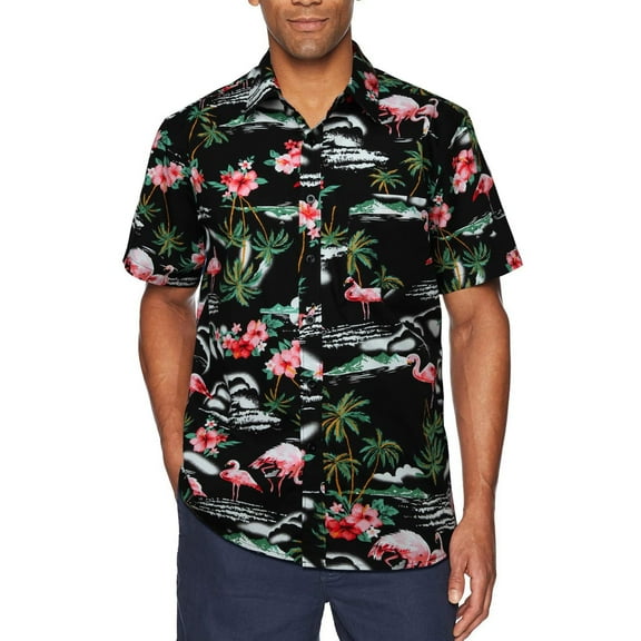 Men's Hawaiian Shirts Short Sleeve Tropical Shirt Button Up Aloha Shirt with Pocket Beach Black 2XL