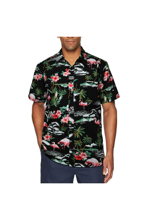 Men's Hawaiian Shirts Short Sleeve Tropical Shirt Button Up Aloha Shirt with Pocket Beach Black 2XL