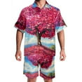 thumbnail image 1 of Men's Hawaiian Shirts and Shorts Set, Men's 2 Pieces Shirt Sets, Beach Outfits for Men, Pink Heart Tree Oil Painting Art, Mens Summer Outfits, 1 of 6