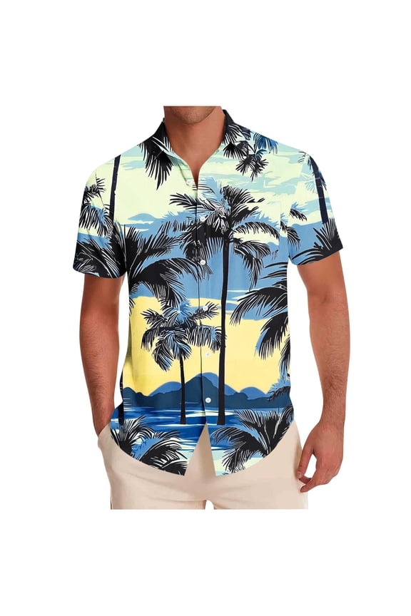 Men's Hawaiian Shirts with Palm Print – Summer Aloha Lightweight Button-Down Casual Vacation Beach Tops Hawaiian Shirt For Men
