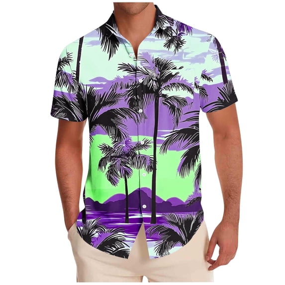 Men's Hawaiian Shirts with Palm Print – Summer Aloha Lightweight Button-Down Casual Vacation Beach Tops Men'S Hawaiian Shirts