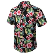 Mens Hawaiian Shirts with Pocket Casual Short Sleeve Button Down Shirts Beach Shirt Black Red XL