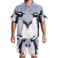 thumbnail image 1 of Men's Hawaiian Short Set, 2 Piece Set for Men, Mens Vacation Outfits, Penguin Couple Animal Cartoon, Men Short Sets Outfits, 1 of 6