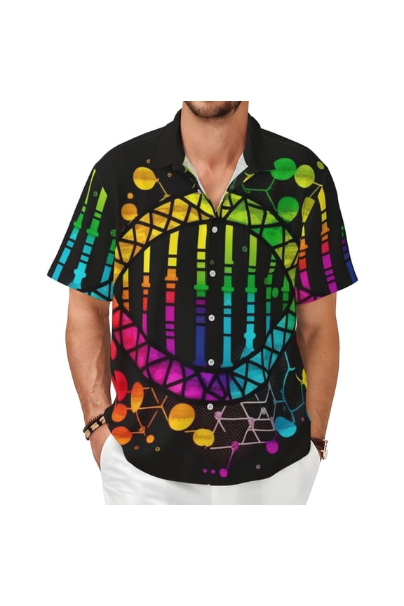 Men's Hawaiian Short Sleeve Button Down Beach Vacation Summer Shirt, DNA Rainbow LGBT Pride Science