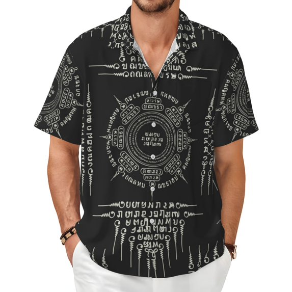 Men's Hawaiian Short Sleeve Button Down Beach Vacation Summer Shirt, Muay Thai Sacred Symbol
