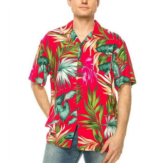 Men's Hawaiian Short Sleeve Shirt (HW01 Red, 4XL)