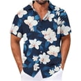 thumbnail image 1 of Men's Hawaiian Short Sleeve Shirts Oversized Hawaiian Printed Lapel Button Down T Shirt Summer Casual Plus Size Loose Comfy Qucikly Dry Vacation Beach Blouses, 1 of 4