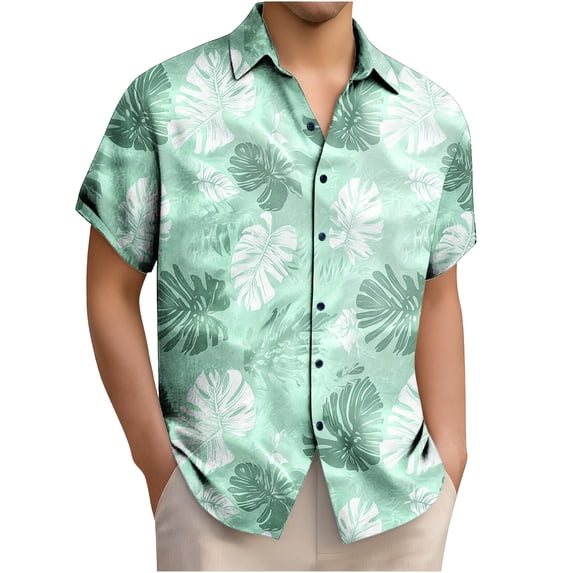 Men's Hawaiian T Shirt Short Sleeve Lapel Button Down Printed Shirts Beach Tops Multicolor 3 3XL