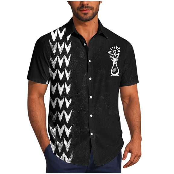 Men's Hawaiian T- Shirts Vertical Striped Gradient Short Sleeve Beach Shirt Button Up Relaxed Fit Holiday Tops