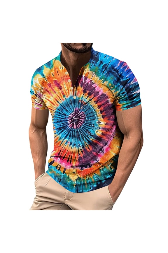Men's Hawaiian Tie-dye Graphic Short Sleeve T-Shirt Casual Round-Neck Regular Fit Tops Plus Size Blouse