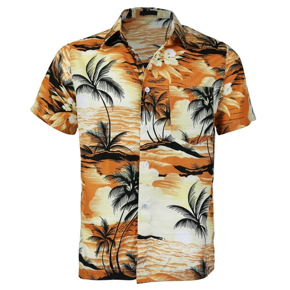 Men's Hawaiian Tropical Luau Aloha Beach Party Button Up Casual Dress Shirt (Orange,S)