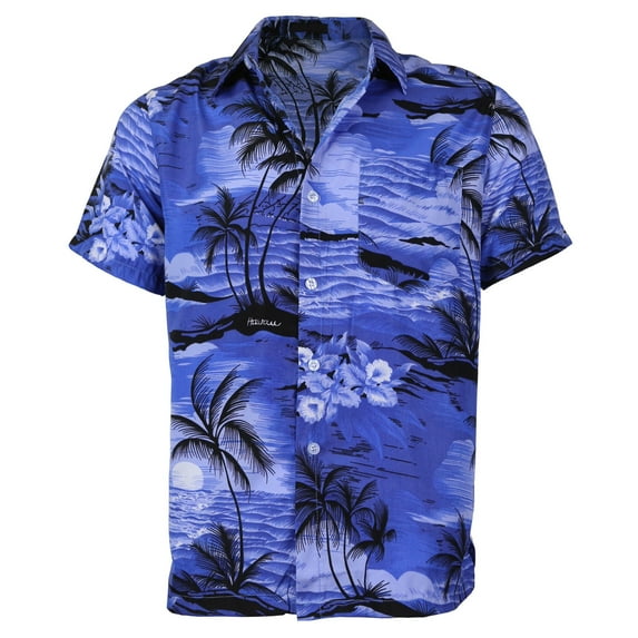 Men's Hawaiian Tropical Luau Aloha Beach Party Button Up Casual Dress Shirt (Royal Blue, 3XL)