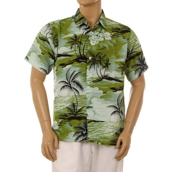 Men's Hawaiian Tropical Shirt Summer Aloha Button Up Casual Fit Green Island M