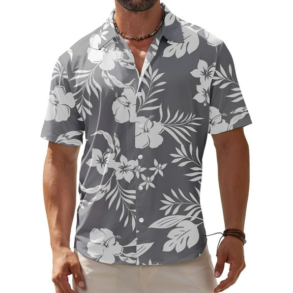 Men's Hawaiian Wrinkle Free Short Sleeve Button Down Tropical Floral Beach Vacation Shirt