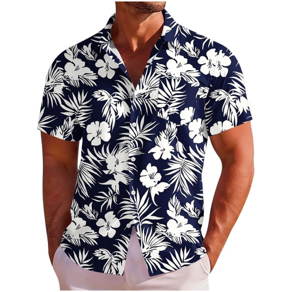 Men's Hawaiian Wrinkle Short Sleeve Button Down Tropical Floral Beach Vacation Shirt Black XL