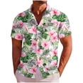 thumbnail image 1 of Men's Hawaiian Wrinkle Short Sleeve Button Down Tropical Floral Beach Vacation Shirt Green 3XL, 1 of 7