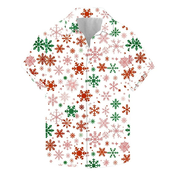 Men's Hawaiian Xmas Shirt Christmas Snowman Blouse Button Down Short Sleeve Shirts Snowflakes Printed Pullover Christmas Tree Shirt Festival Holiday Shirts Xmas Party Costume