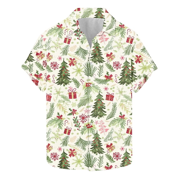 Men's Hawaiian Xmas Shirt Christmas Snowman Blouse Button Down Short Sleeve Shirts Snowflakes Printed Pullover Christmas Tree Shirt Festival Holiday Shirts Xmas Party Costume