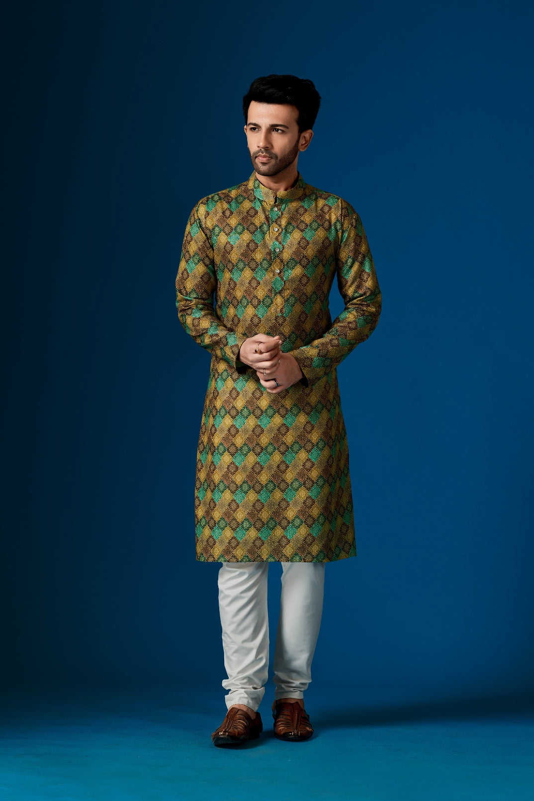 Men's Hazel Green Color Indian Traditional Wear Tunic Cotton Kurta — free download