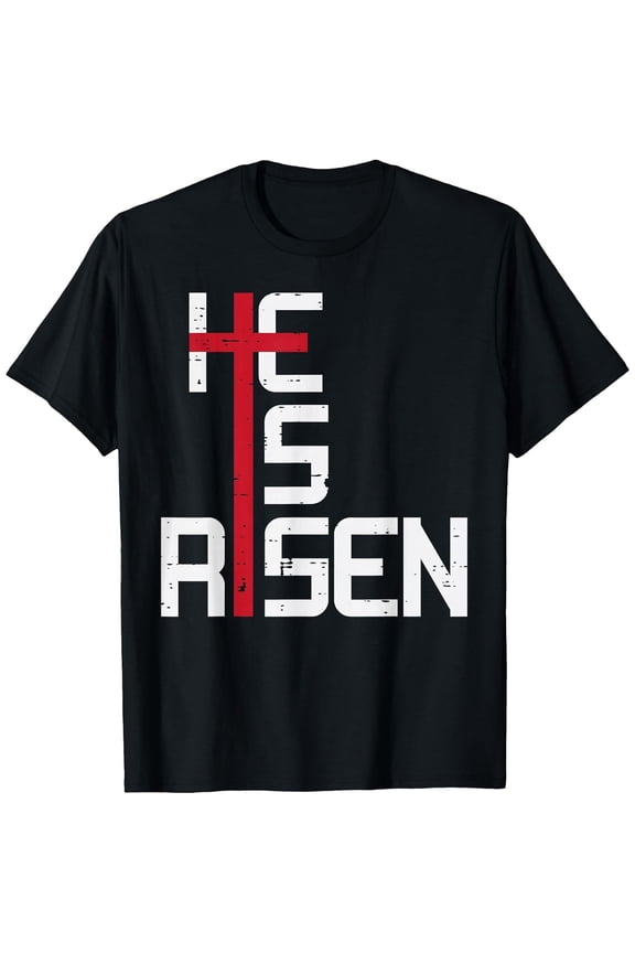 Men's He is Risen Cross Jesus Easter Christian Religious T-Shirt, Comfortable Breathable Soft Tee, Men's 100% Cotton T-Shirt 180gsm