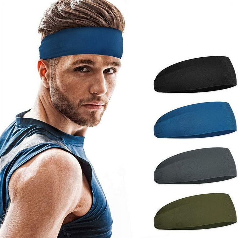Men's Headband (4 Pack), Men Sweatband & Sports Headband for Running,  Cycling, Yoga, Basketball - Stretchy Moisture Wicking Hairband 