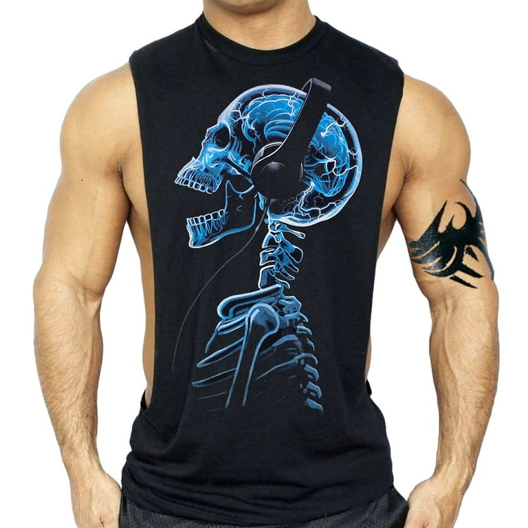 Men's Headphone Skull Black Deep Cut T-Shirt Tank Top 2X-Large