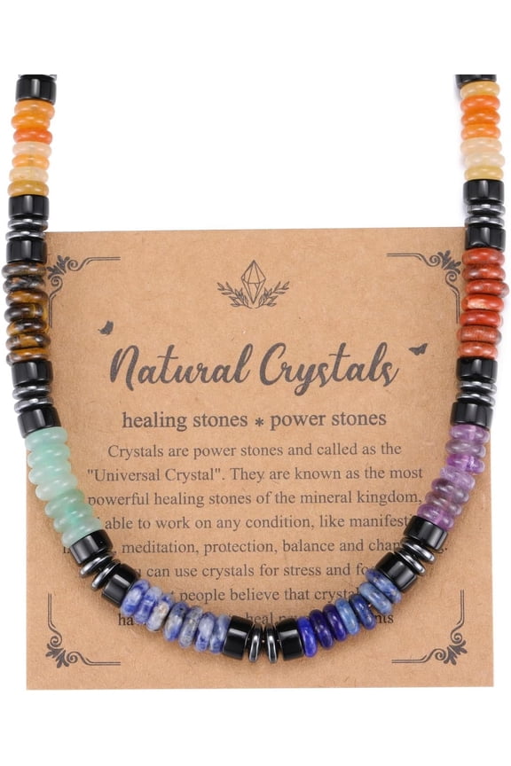 Men's Healing Crystal Obsidian Tiger Eye Stone Seven Chakra Gemstone Beaded Necklace Natural Stone Bead Necklace Stress Relief Gift for Men