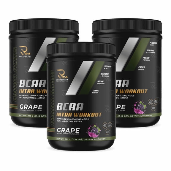 Restore 24 Nutrition Organic Intra Workout Powder for Men & Women - BCAA with Hydration Matrix - Supports Muscle Gain & Recovery, Lemon Lime Flavor - 50 Servings (3-Pack)