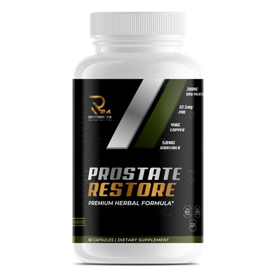 Restore 24 Nutrition Mens Prostate Support Supplement Premium Herbal Formula with Saw Palmetto & African Pygeum Supports Urinary Tract Health & Prostate Function 60 Capsules